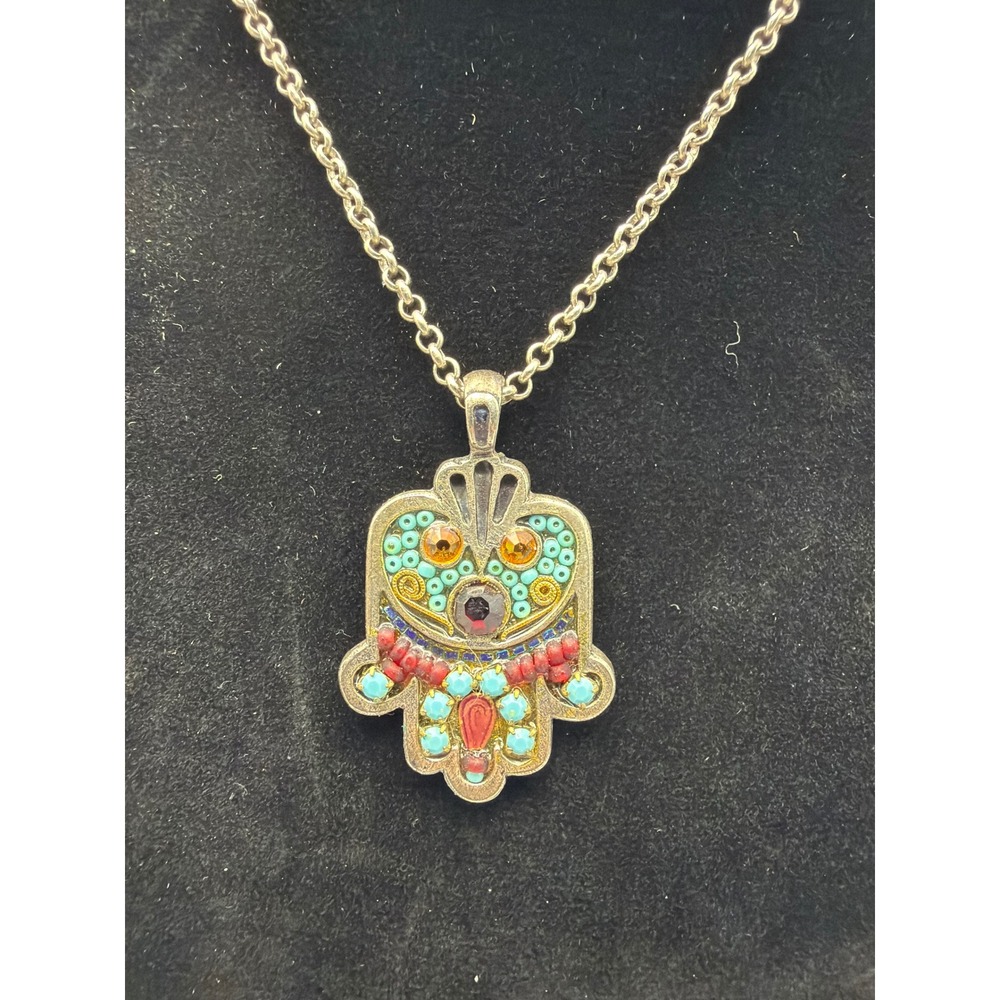 Adaya Hamsa Hand Necklace Turquoise Red Crystal Beaded Pendant Israel Jewelry